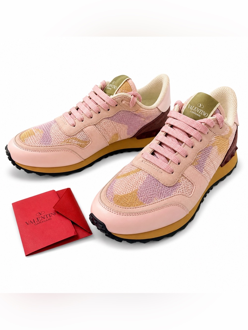 Valentino Garavani Upvillage Pink Camo Knit Sneakers EU40 / US 9 Designer LowTop